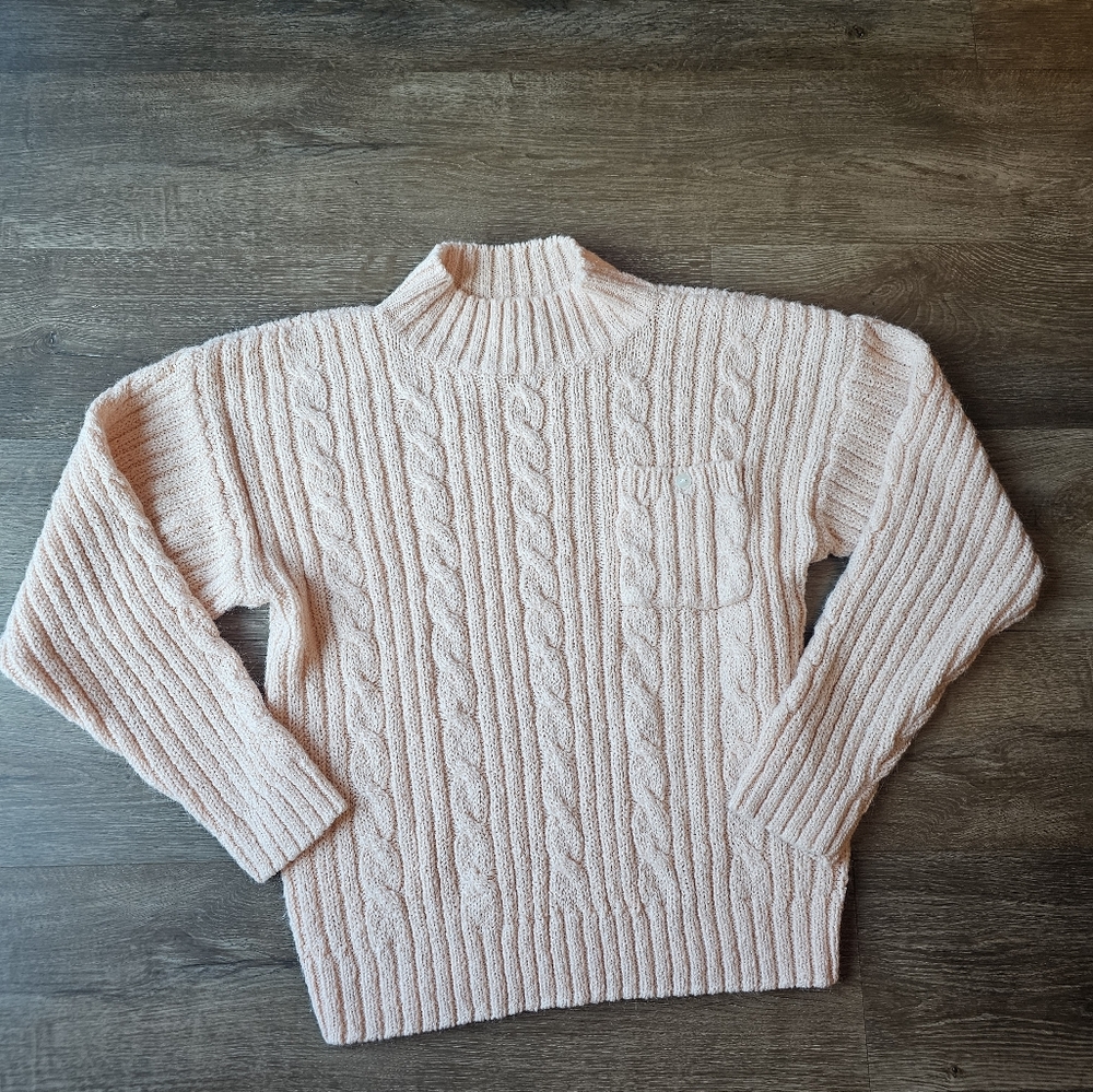 Mervyns Partners light pink cable knit vintage sweater size large with mock neck